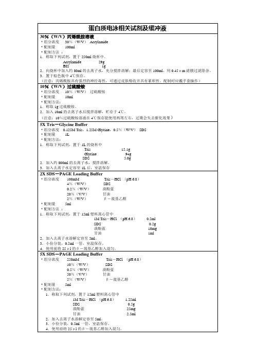 蛋白质电泳相关试剂及缓冲液