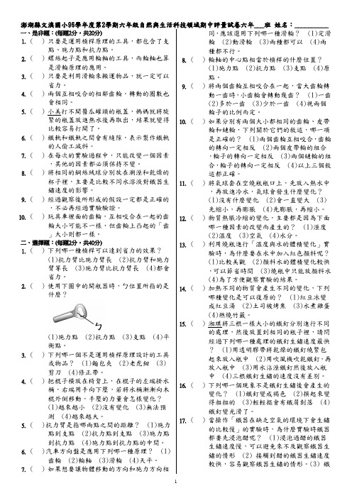 澎湖县文澳国小96学年度第2学期六年级自然与生活科技领(精)
