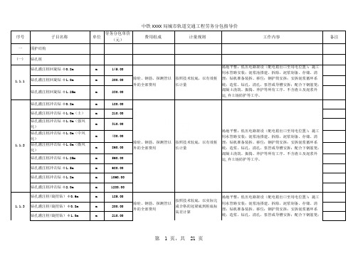 中铁XXXX局城市轨道交通工程劳务分包指导价