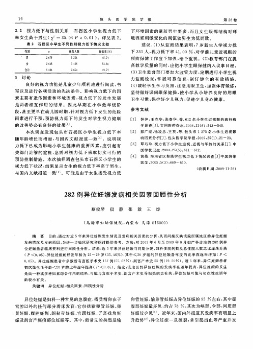 282例异位妊娠发病相关因素回顾性分析