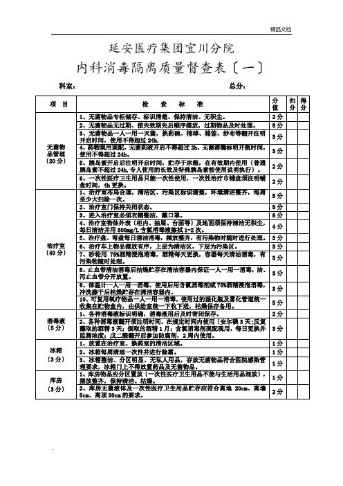 内科消毒隔离质量督查表