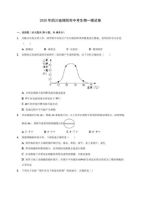 2020年四川省绵阳市中考生物一模试卷 (含答案解析)