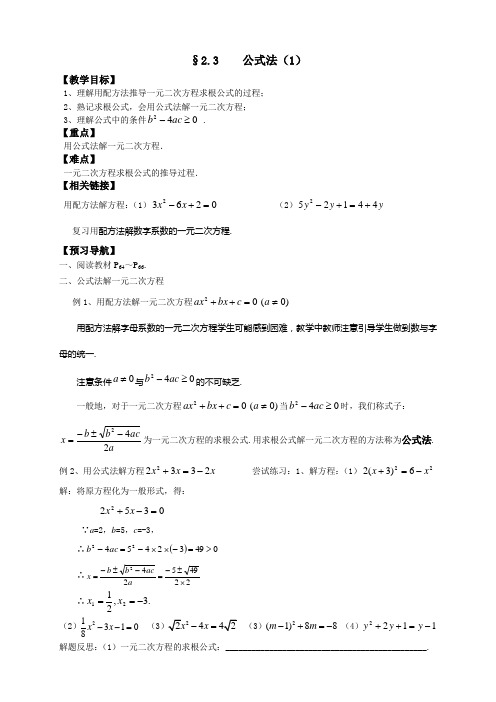 解一元二次方程公式(1)法学案