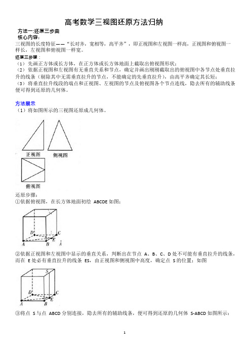 (完整版)(经典)高考数学三视图还原方法归纳(可编辑修改word版)