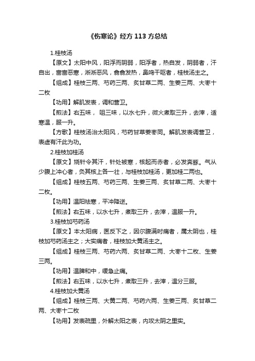 《伤寒论》经方113方总结