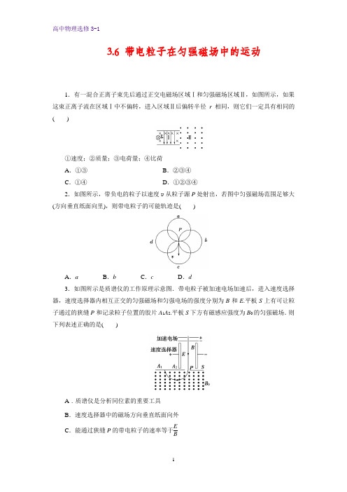 高中物理选修3-1课时作业19：3.6 带电粒子在匀强磁场中的运动