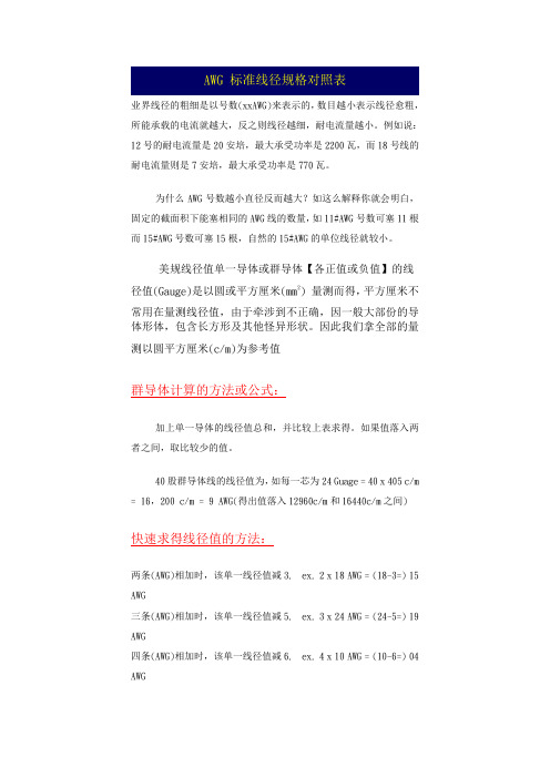 AWG_标准线径规格对照表