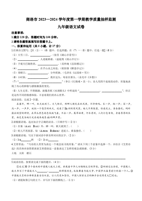 陕西省商洛市2023-2024学年九年级上学期期末语文试题(含答案)