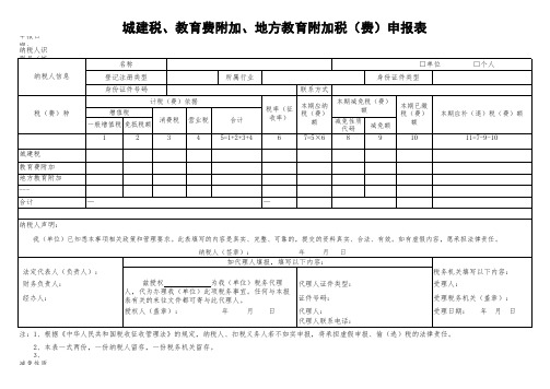 2016年度新版城建税、教育费附加、地方教育附加税(费)申报表