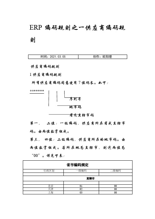 ERP编码规则之一供应商编码规则(文件)之欧阳理创编