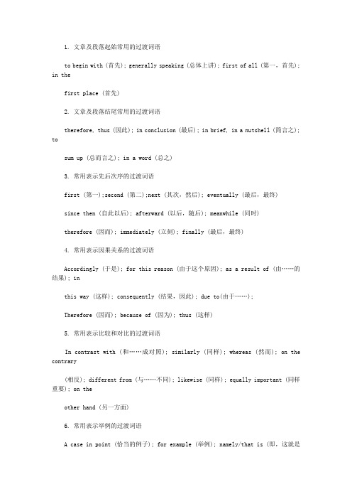 12月英语四级写作翻译常用过渡词