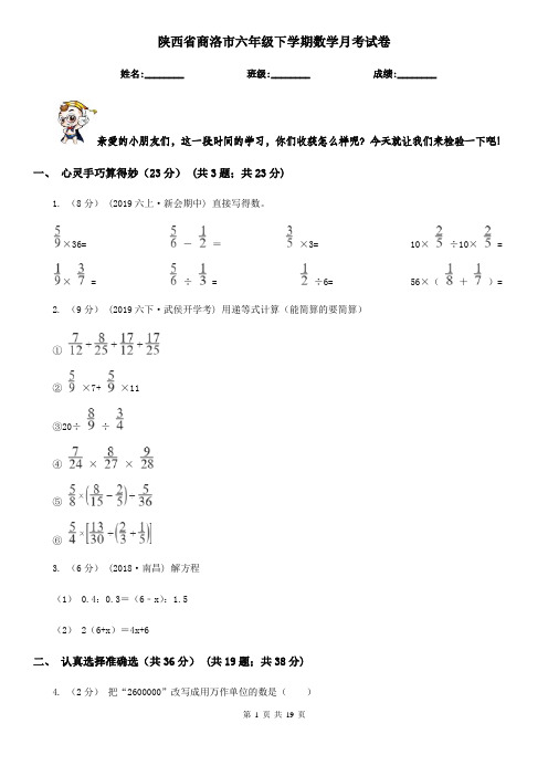 陕西省商洛市六年级下学期数学月考试卷