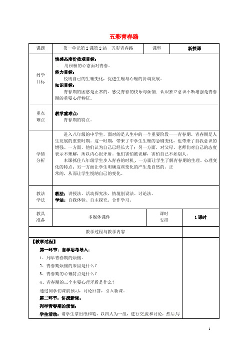 广东省揭阳市八年级道德与法治上册 第一单元 步入青年华 第2课 感受青律动 第2站 五彩青路教案 北师大版