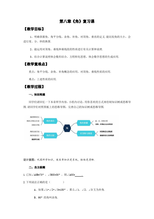 青岛版(2012)》七年级下册》第8章 角》复习课 教案设计