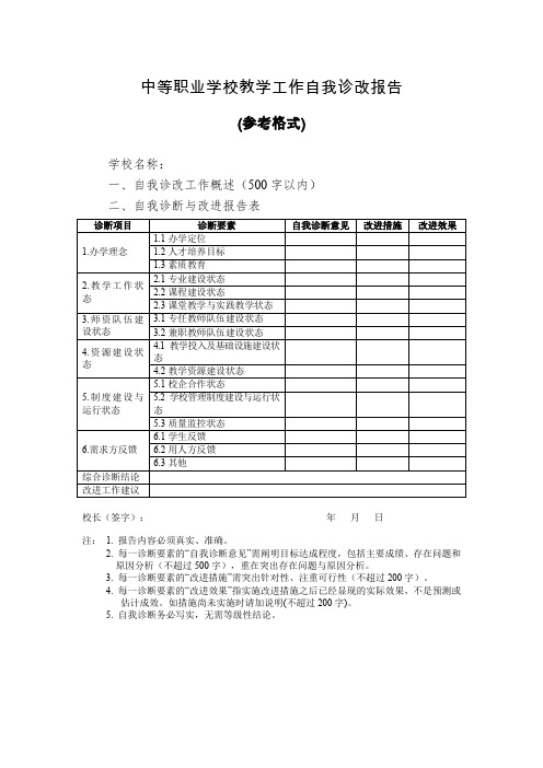 中等职业学校教学工作自我诊改报告