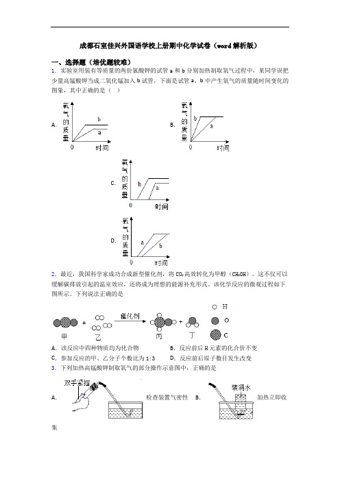 成都石室佳兴外国语学校初三化学上册期中化学试卷(word解析版)