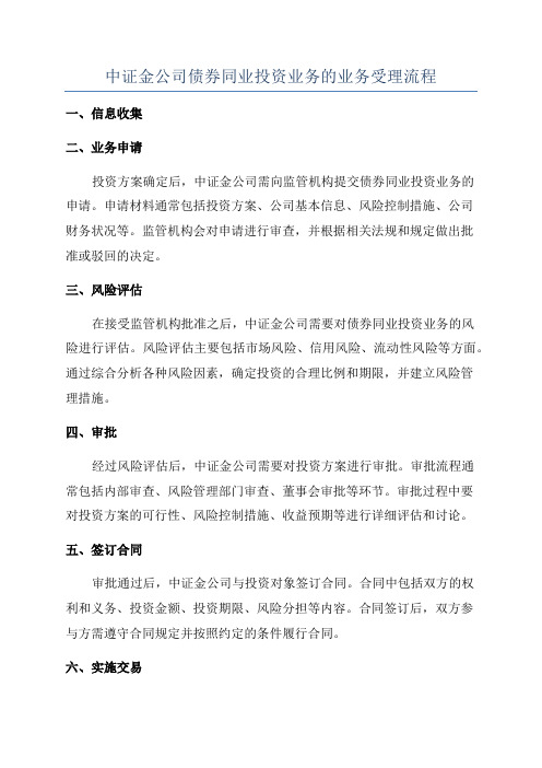 中证金公司债券同业投资业务的业务受理流程