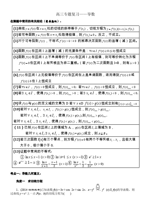 (完整版)高二数学导数知识点总结及习题练习,推荐文档