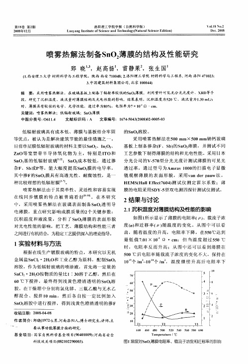 喷雾热解法制备SnO2薄膜的结构及性能研究