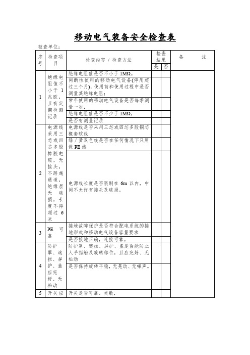 移动电气装备安全检查表