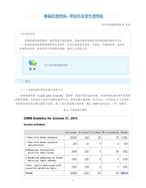 单基因遗传病--常染色体显性遗传病