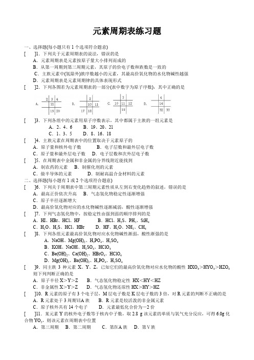 元素周期表练习题(附答案)