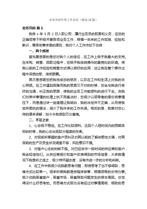 业务员的年度工作总结（精选13篇）