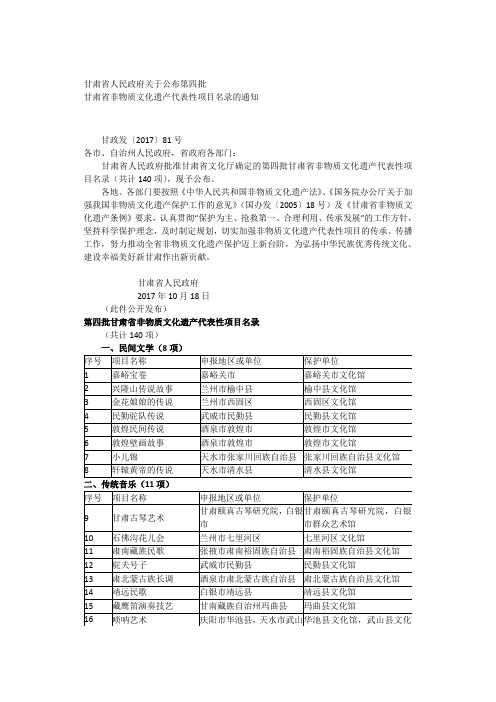 甘肃省非物质文化遗产代表性项目名录第四批