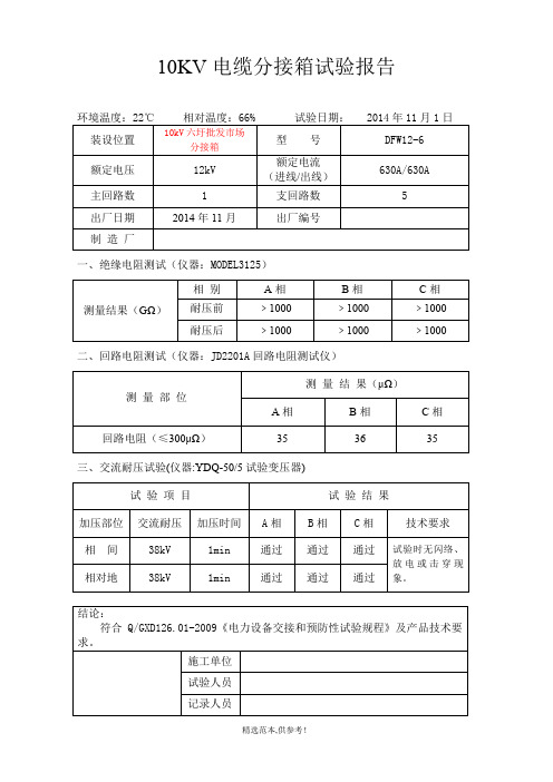 10KV电缆分支箱试验报告