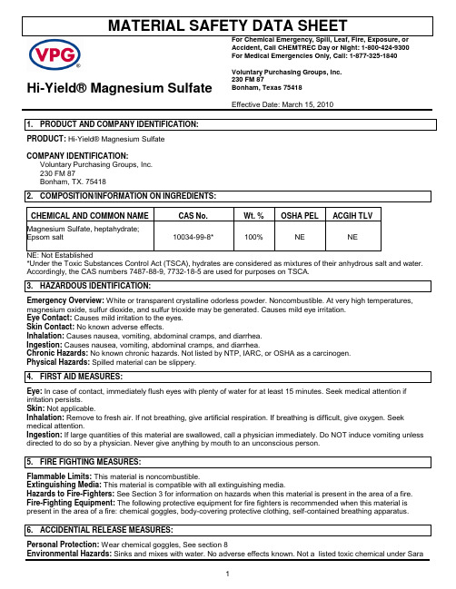 Hi-Yield 镁化酸钠商品安全数据表说明书