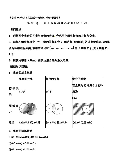 专题1.3+集合与幂指对函数相结合问题-备战2019年高考高三数学一轮热点难点一网打尽