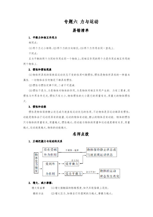 初中物理期中考试后 专题六力与运动  易错点汇总