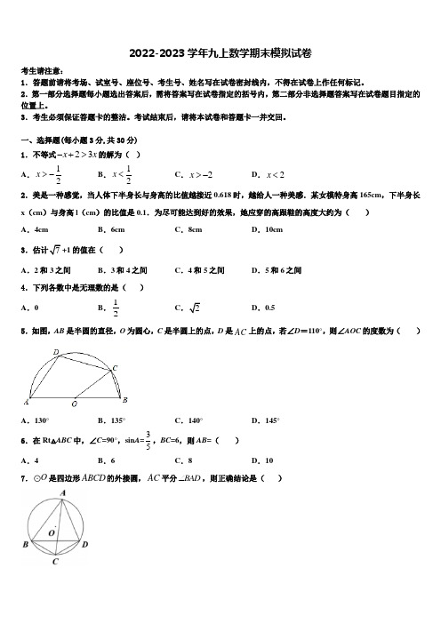 2022-2023学年陕西省西安市碑林区西北工大附中数学九年级第一学期期末联考模拟试题含解析