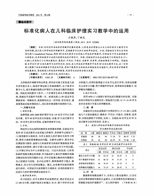 标准化病人在儿科临床护理实习教学中的运用