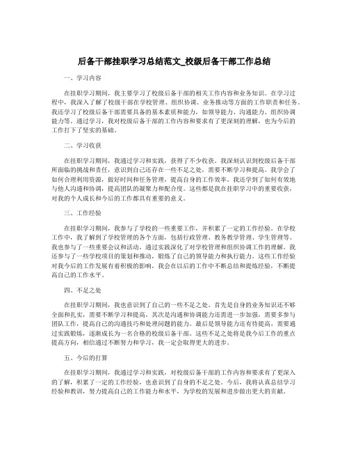 后备干部挂职学习总结范文_校级后备干部工作总结