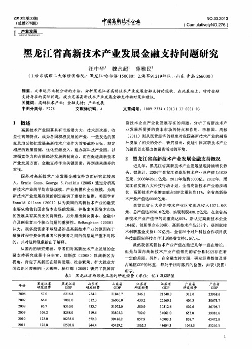 黑龙江省高新技术产业发展金融支持问题研究