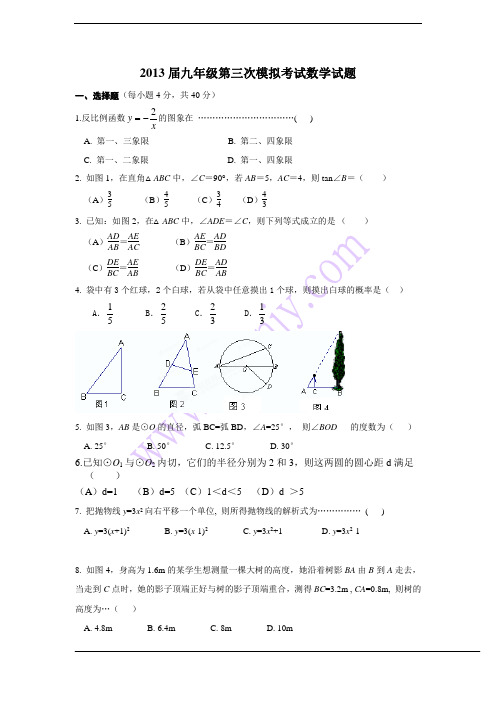 2013届九年级第三次模拟考试数学试题(附答案)