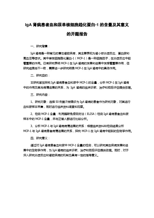 IgA肾病患者血和尿单核细胞趋化蛋白-1的含量及其意义的开题报告