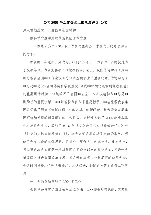 公司2005年工作会议上的总结讲话_公文