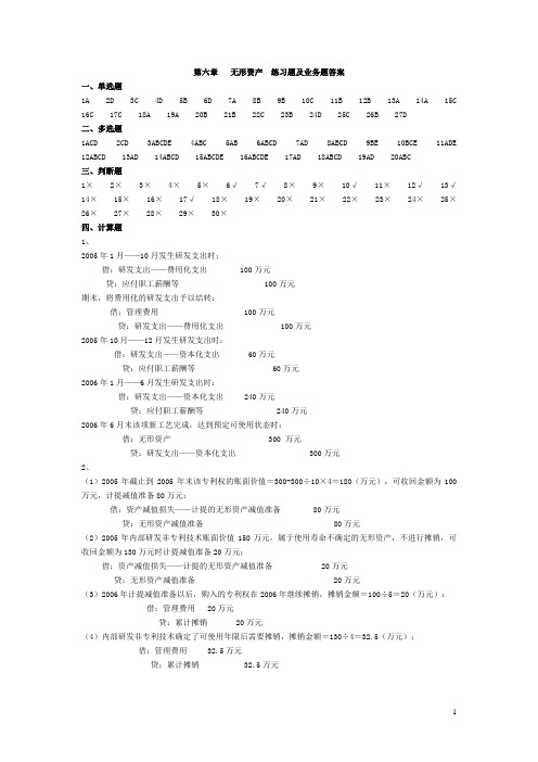 第八章  无形资产 练习题及业务题答案