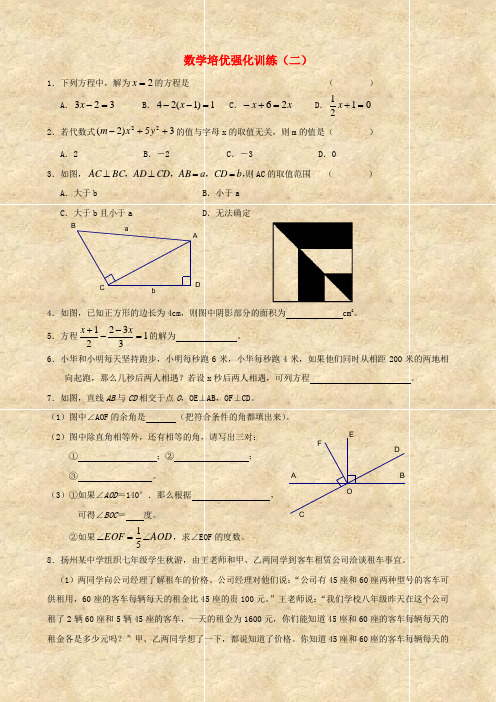 七年级数学下学期期末培优强化训练2 新人教版