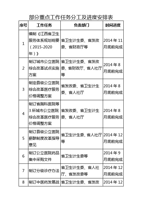 部分重点工作任务分工及进度安排表