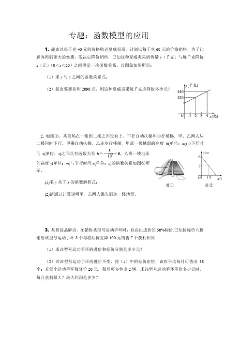 2020年九年级数学中考复习专题专题：函数模型的应用(含答案)