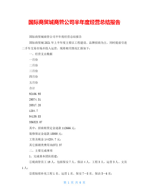 国际商贸城商管公司半年度经营总结报告