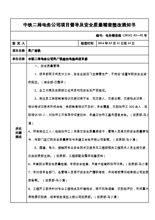 安全生产大检查整改通知书【整改后配上照片并完善资料回复公司安质部】