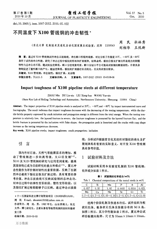 不同温度下X100管线钢的冲击韧性