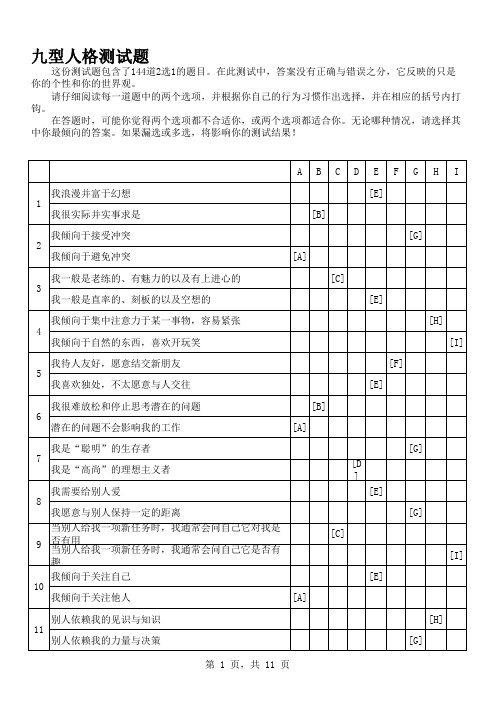 九型人格测试114道题