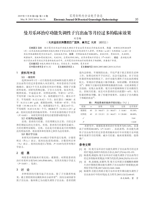 曼月乐环治疗功能失调性子宫出血等月经过多的临床效果