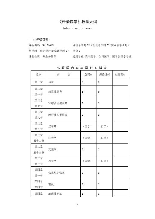 人卫9版《传染病学》教学大纲(适用对象临床医学全科医学、医学影像学、精神(仁济)专业)