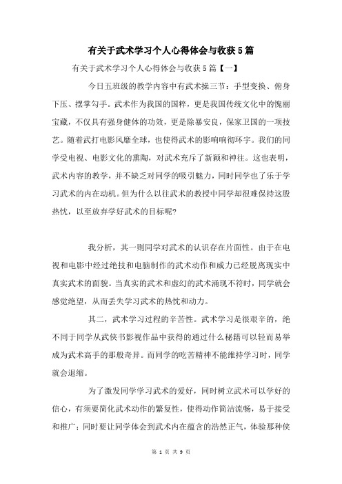 有关于武术学习个人心得体会与收获5篇